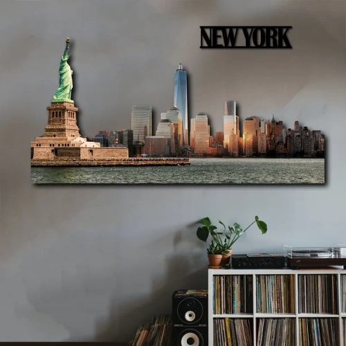New York Liberty Skyline Fotografico Sagomato